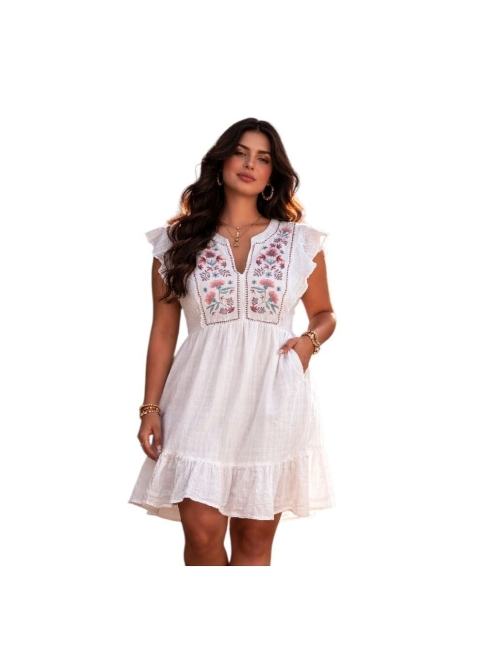 Sonoma Goods For Life White Embroidered Boho Dress Large